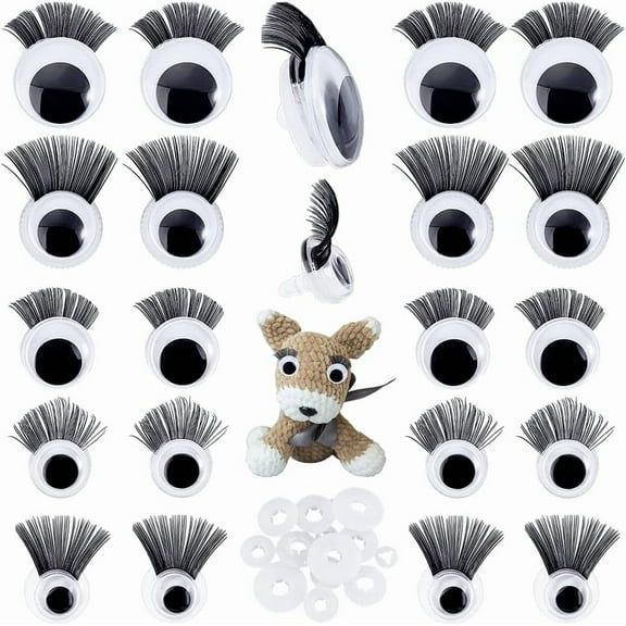 20 Sets Safety Eyes with Eyelash 10/12/14/18/24mm Stuffed Animal Eyes Black Crochet Eyes Plastic Craft Eyes Amigurumi Eyes with Washers