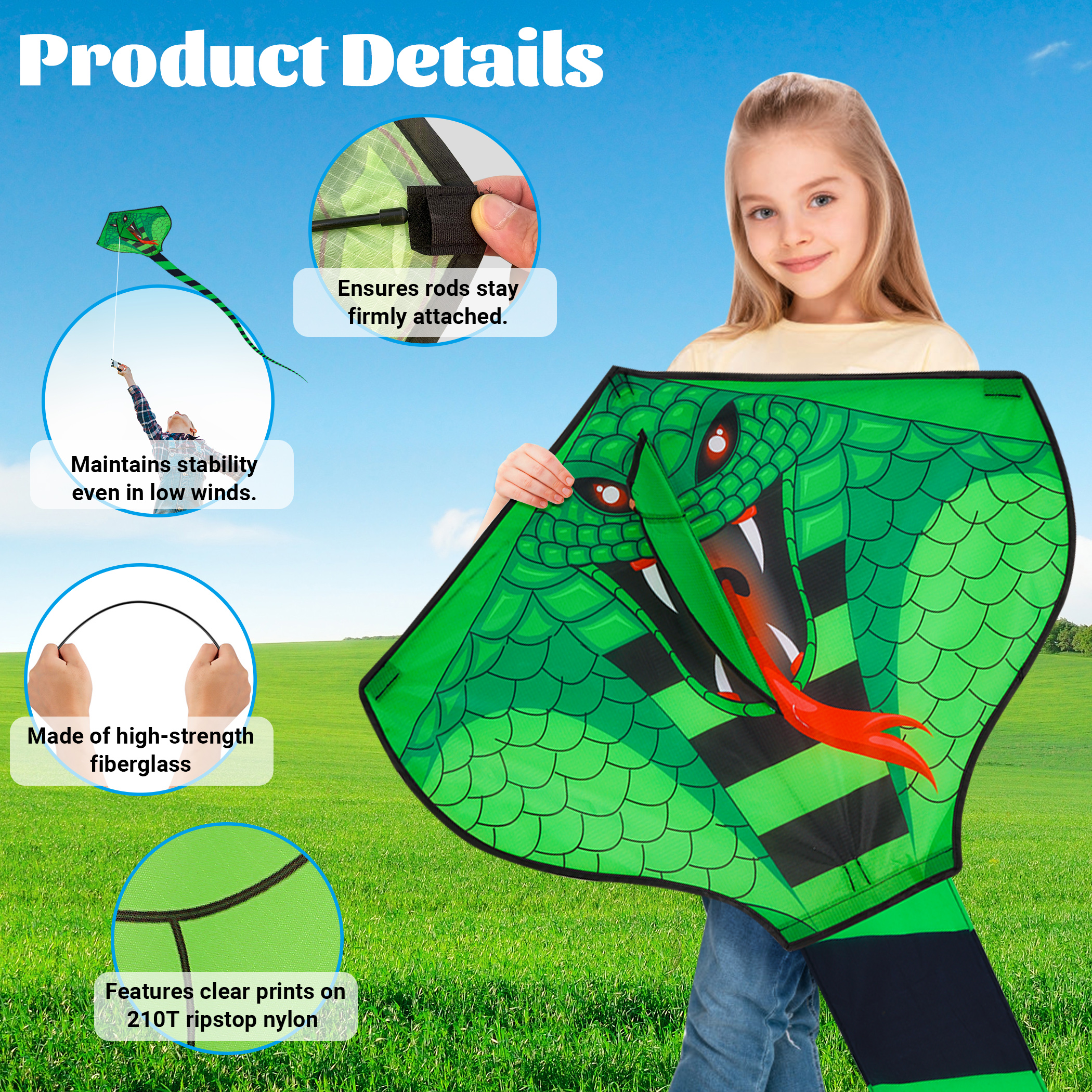 4 Pack Kites - Large Fire Dragon Kite Green Snake Kite Devil Fish Kite Red Mollusc Octopus with Long Colorful Tail for Kids Adults Outdoor Game Activities