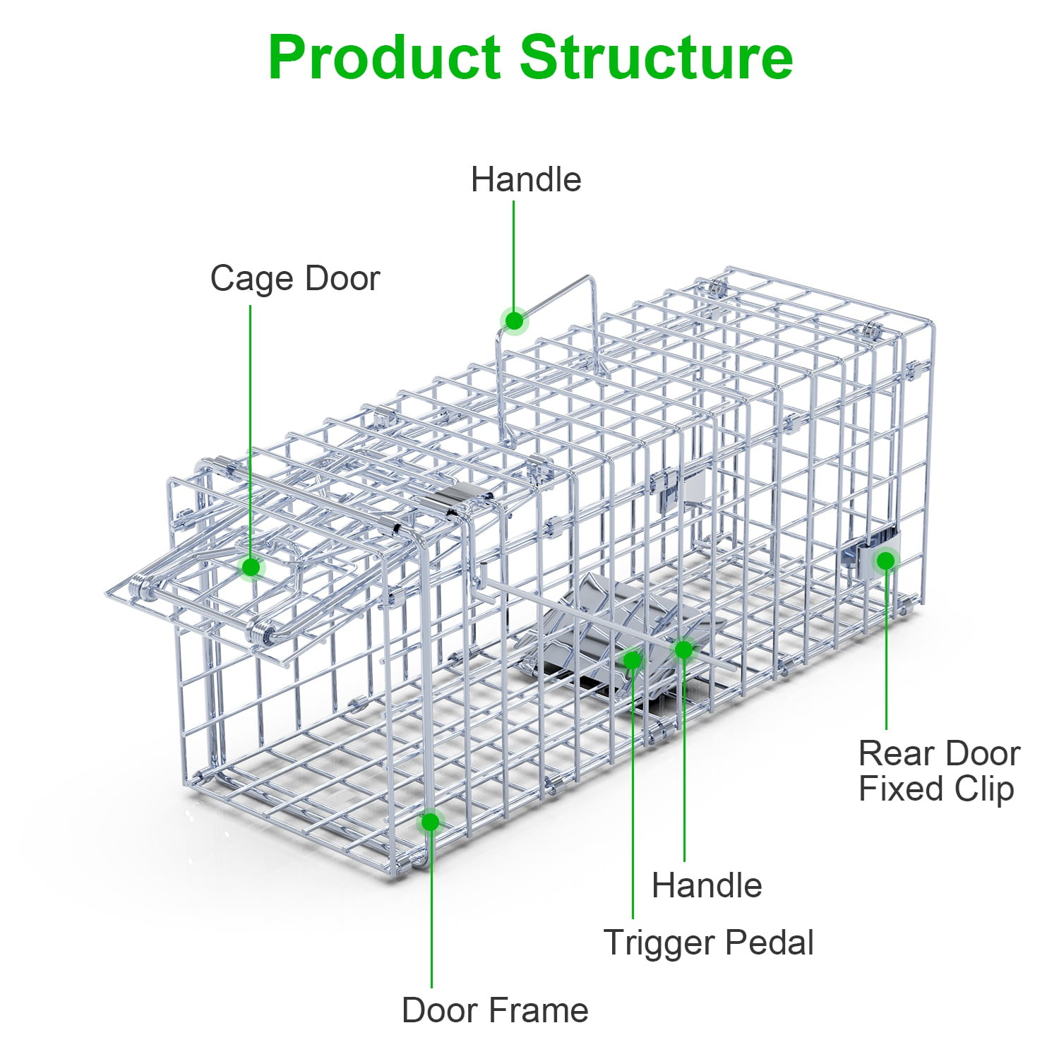 Moclever 2Pcs Humane Live Rodent Trap Cage, Galvanized Iron Foldable Rat Trap Cage with Detachable L Shaped Rod for Kitchen Garden Warehouse, 16x5.2x6in