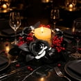 thumbnail image 7 of Clearance Halloween Candle Rings Wreaths Center Gothic Black Artificial Rose Candle Holder Ring with Berry Accents, Dark Autumn Wreath for Fireplace Mantel Entryway Wall Window Home Tabletop Ornament, 7 of 7