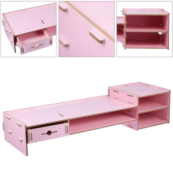 CIMAXIC Computer Monitor Stand with Drawers Pink Board 1Pcs
