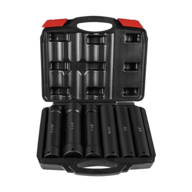 Juego de 6 vasos de impacto de longitud extendida de 1/2 pulgada, con estuche, portátil, prémium, juego de vasos extra profundos, profesional