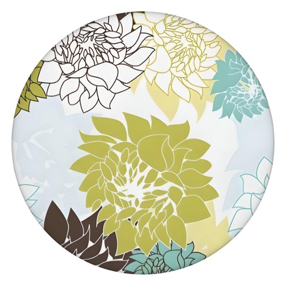 Green and Blue Pioneer Flower Pattern Round Fitted Tablecloth with Elastic Edge,Dining Table Cover Waterproof,Outdoor Round Tablecloth for Camping,Dining,Indoor and Outdoor