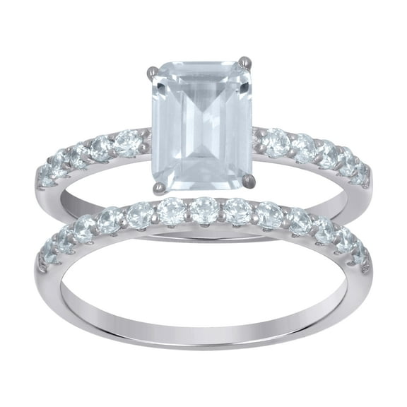 925 Sterling Silver Womens Emerald Cubic-Zirconia Duo Ring Set Size 8