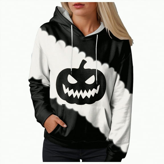 Godom Women's Halloween Hoodie Cute Ghost Graphic Sweatshirts Funny Pumpkin Face Tops Long Sleeve Hoodies 2025