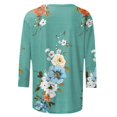 thumbnail image 5 of VBTAPA 3/4 Length Sleeve Womens Tops 2025 Floral Print Casual Loose Round Neck Tees Plus Size Mid-length Tshirts Limited Time Sales of Today Multicolor XL, 5 of 6
