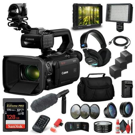 Image of Canon XA70 UHD 4K30 Camcorder with Dual-Pixel Autofocus (5736C002) + ECM-VG1 Microphone MDR-7506 Headphones HD Video Monitor 128GB Memory card 2 Extra batteries Extra Charger Filters & more