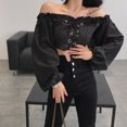 thumbnail image 2 of Kmbangi Women Crop Tops, Solid Color Off-the-shoulder Long Sleeve Blouse, 2 of 3