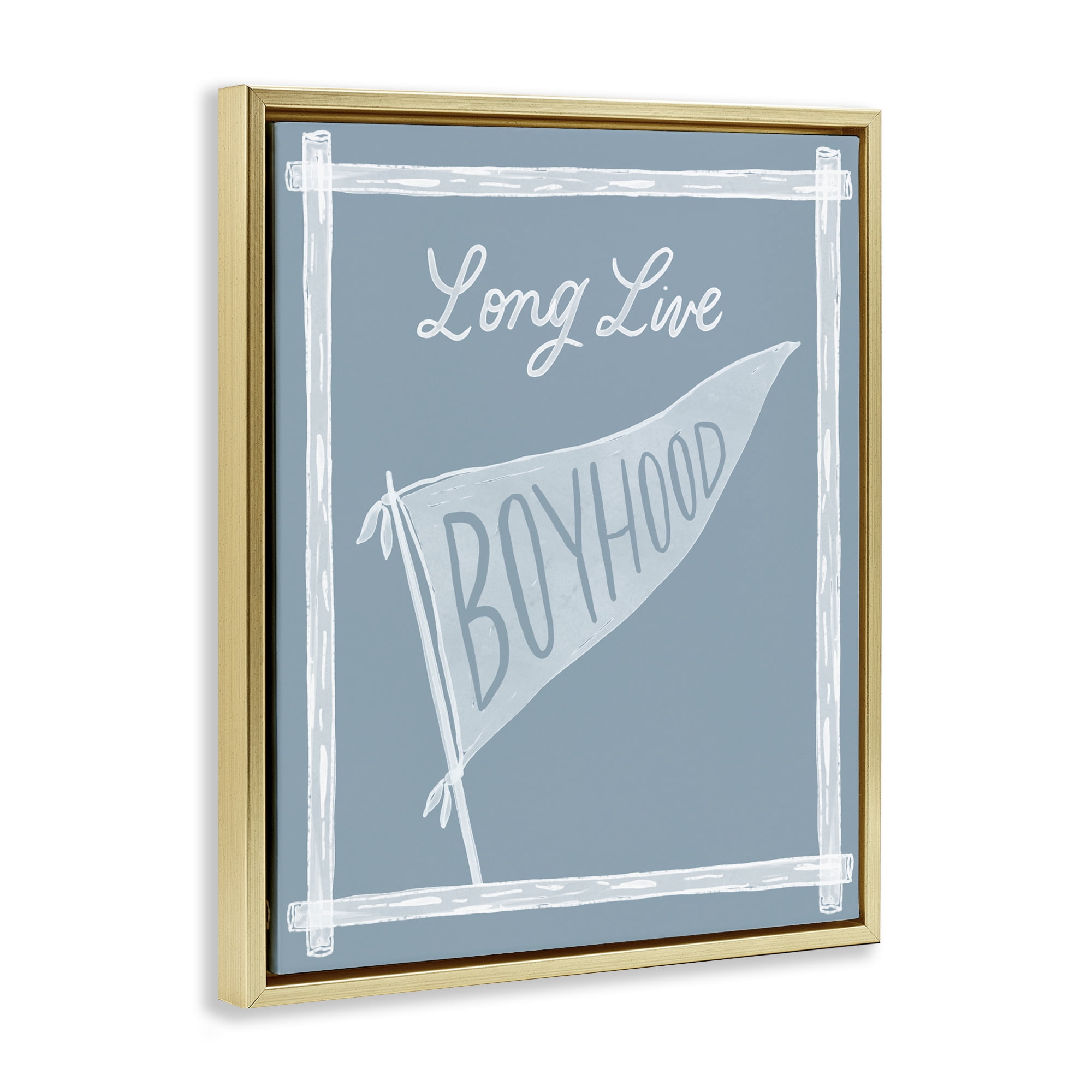 Stupell Industries Long Live Boyhood with Border Gold Framed Floater Canvas Wall Art, design by Cherrywood Lane