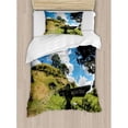 thumbnail image 3 of Hobbits King Size Duvet Cover Set, Overhill Hobbit Village in Matamata New Zealand Fantasy Scene House Image Print, Decorative 3 Piece Bedding Set with 2 Pillow Shams, Green Blue, by Ambesonne, 3 of 3