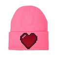 thumbnail image 1 of 80s Video Game Pixelated Heart Patch Cuffed Beanie - Pink, 1 of 1