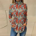 thumbnail image 2 of TQWQT Womens Plus Size Floral Printed Shirt Loose Fit Floral Print Tunic Top Turtleneck Long Sleeve T-Shirts Curved Hem Graphic Tee Fall Outfits 2024 Red 2XL, 2 of 5