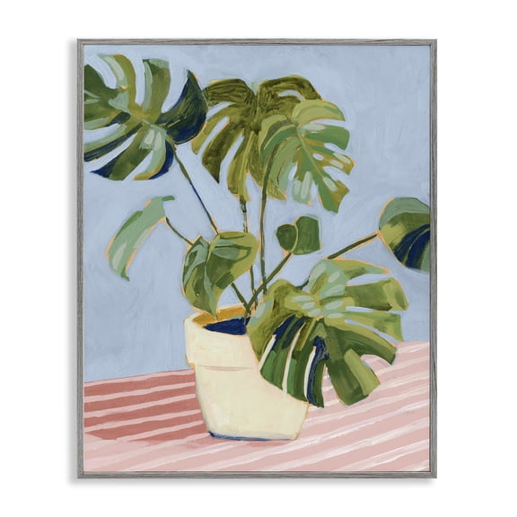 Stupell Industries Bohemian Monstera Plant on Stripes Gray Framed Giclee Art, 11 x 14, by Victoria Borges