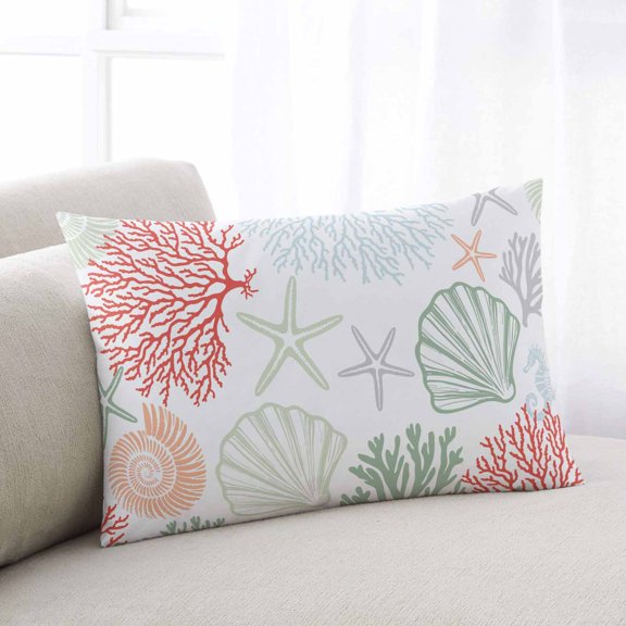 Red Sage Green Coastal Lumar Pillow Covers,Summer Beach Coral Shell Starfish Breathable Throw Pillow Cases with Invisible Zipper,Decorative Pillowcase Pillows Protectors for Sofa Bed Chair 16"x24"