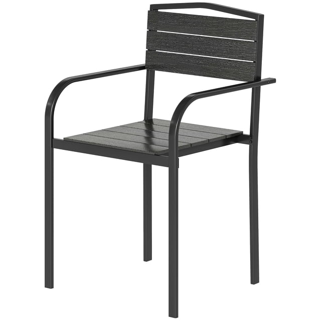 Set of 4 Stackable Patio Dining Chairs, All-Weather HDPE Slatted Outdoor Chairs with Armrests & Metal Frame, Black Seating for Garden, Backyard, Deck, and Balcony, 264 lbs Capacity