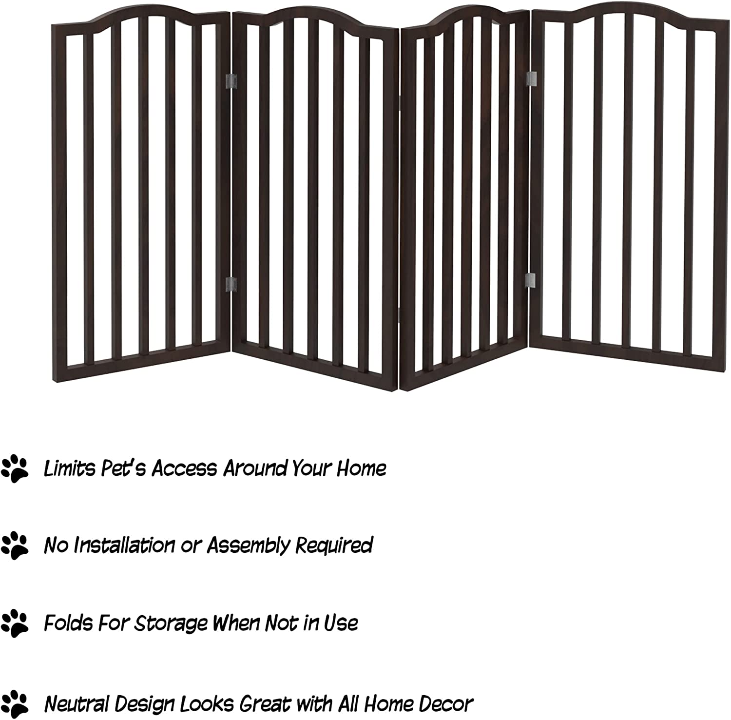 Ucloveria 32"H Pet Gate with Arched Top - 4 Panel Tall Fence - Free Standing Folding Z Shape Indoor Doorway Hall Stairs Dog Puppy Gate - Fully Assembled - Brown - Wooden