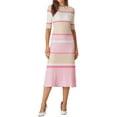 thumbnail image 2 of INSPIRE CHIC Womens Knit Striped Dresses 2024 Short Sleeve Midi Ribbed Sweater Dress 2XL Pink, 2 of 6