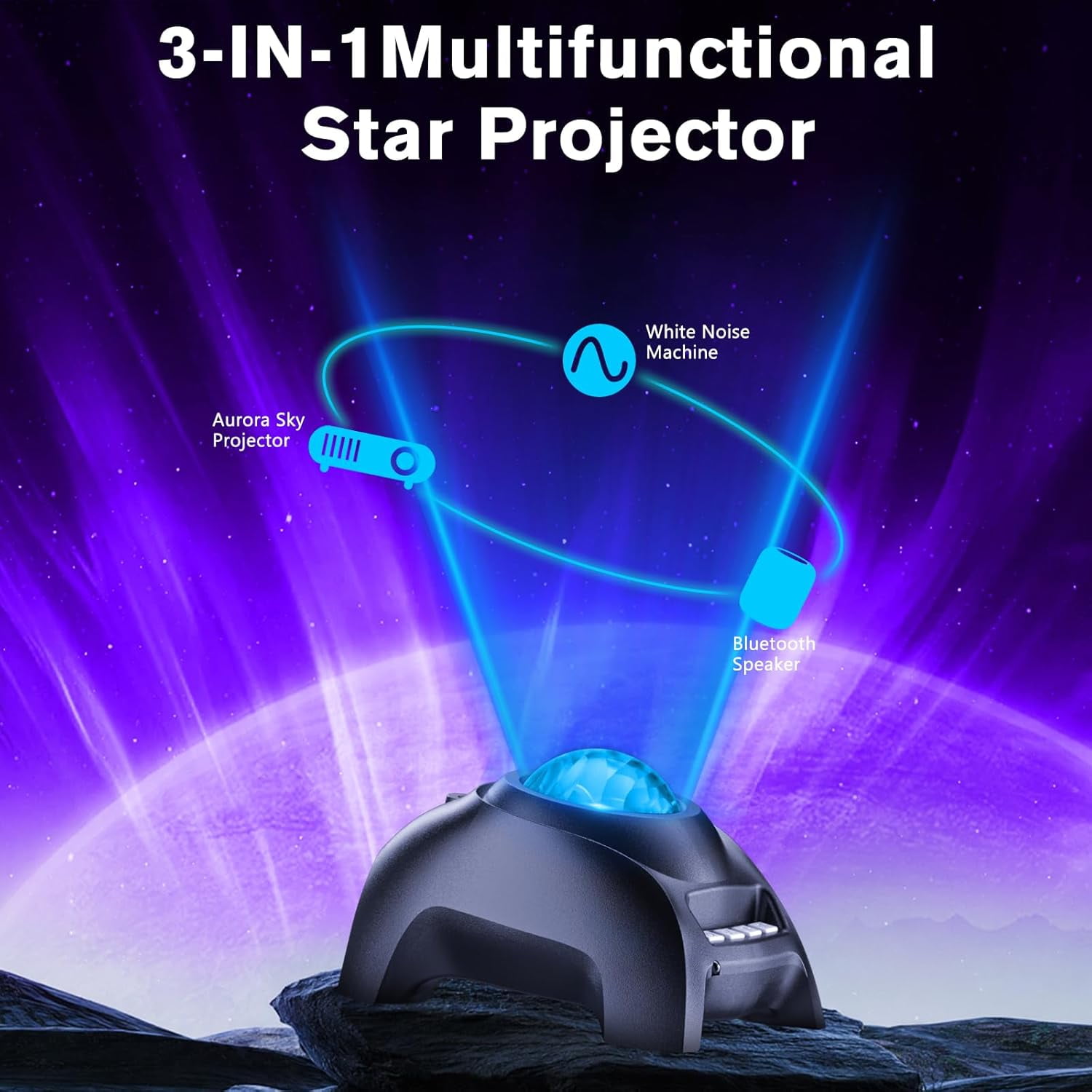 Northern Galaxy Light Aurora Projector, Starry Nebula LED Night Light with 33 Lighting Effects, Bluetooth Music Speaker & White Noise Machine, Kids/Adults Room Decor for Parties, Gaming, Sleep