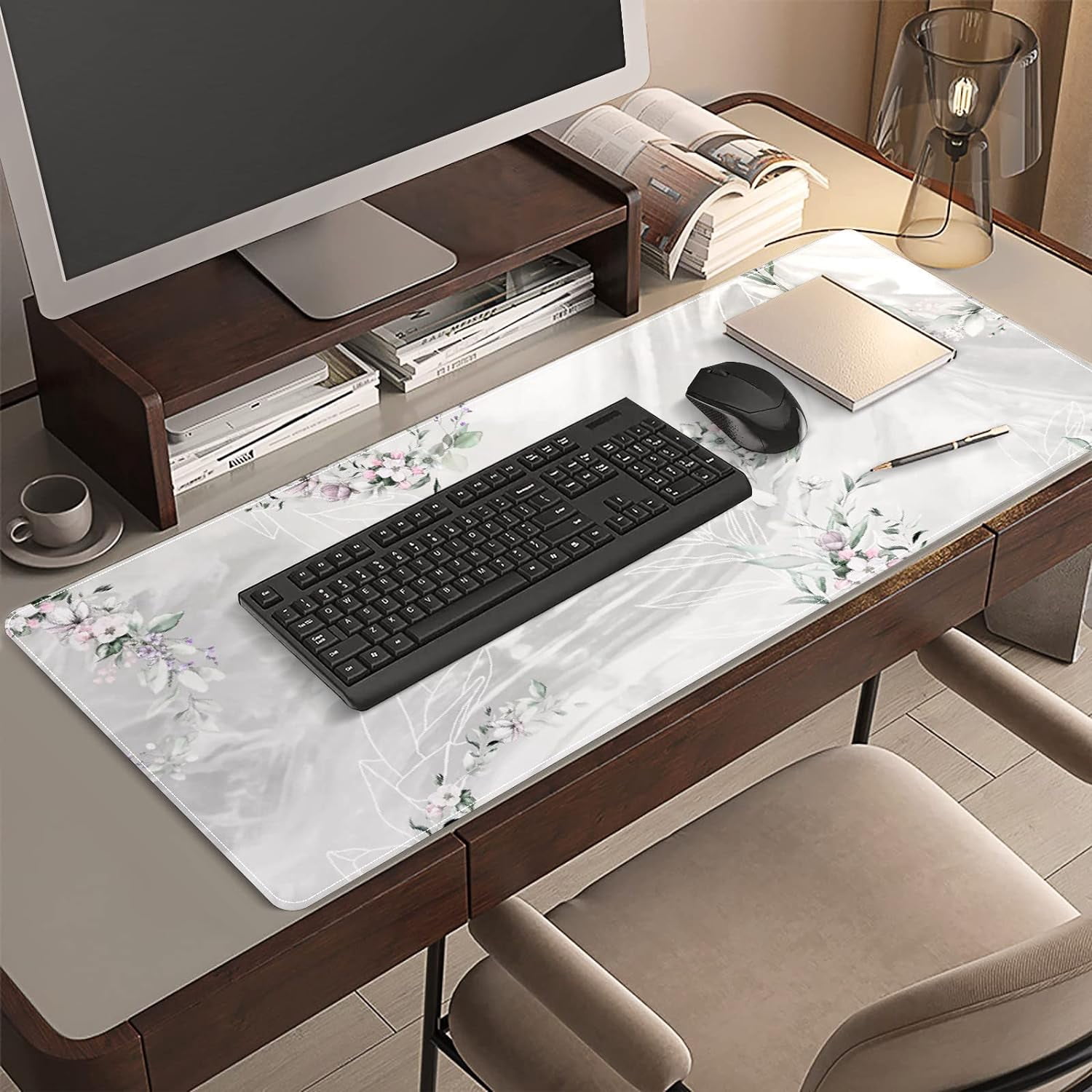 Marble Leaf Desk Mat, Desk Accessory, Cute Workspace, Trendy Workspace, Trendy, 35.4x15.7in Large Gaming Mouse Pad, Cute Desk Topper, Pretty Desk Pad