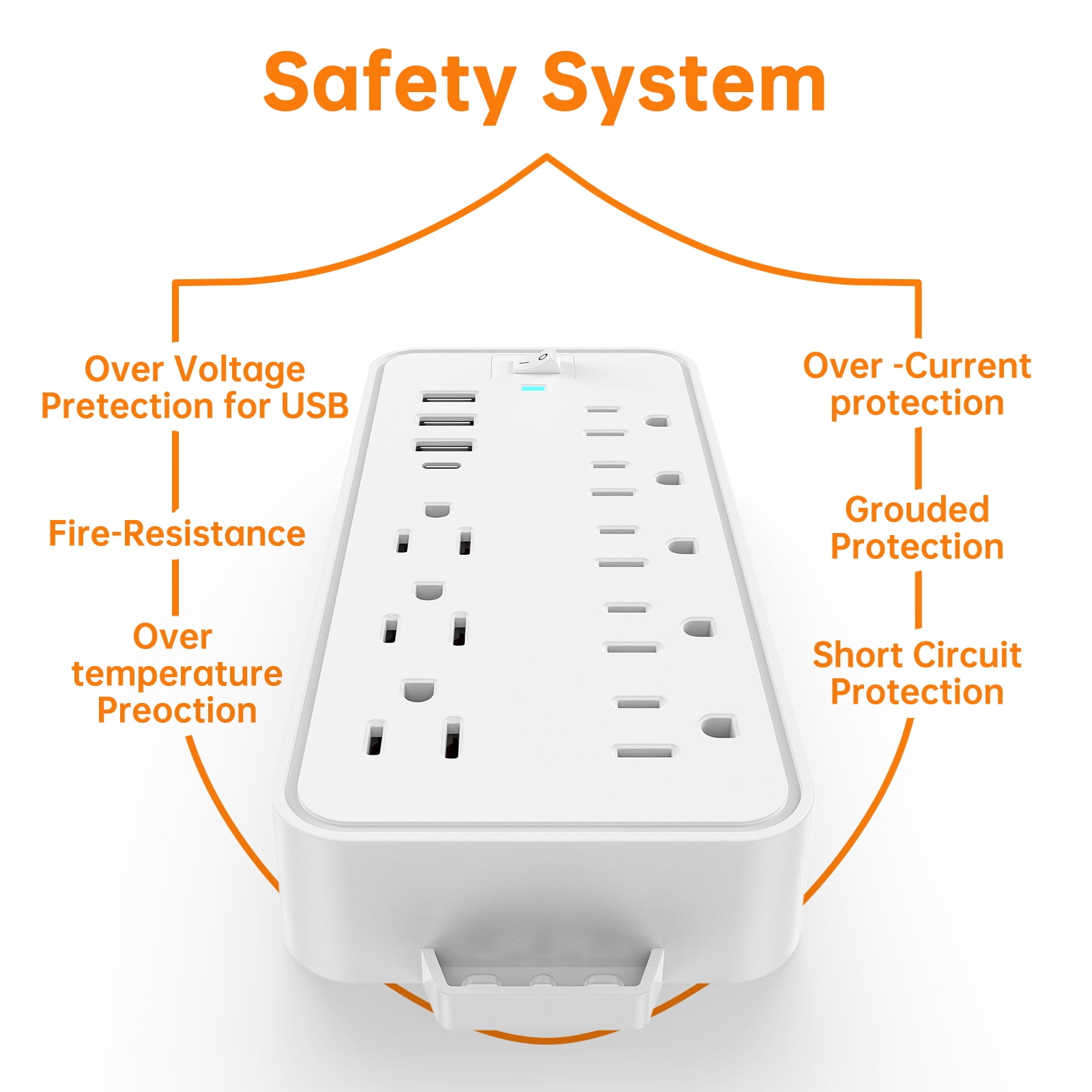 BEISHINK 12 - Socket Surge Protector Power Cord with 4 USB Ports - 4 - Foot Extension Cord, Plug and Computer - Safe White