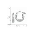 thumbnail image 3 of Real 14kt White Gold Satin and Diamond-cut 3mm Round Hoop Earrings; for Adults and Teens; for Women and Men, 3 of 3