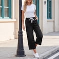 thumbnail image 6 of Elastic Waist Capris for Women Jeans Wide Leg Stretchy Pull On Petite Denim Pants Pull On Loose Denim Capris with Pockets Black S, 6 of 7