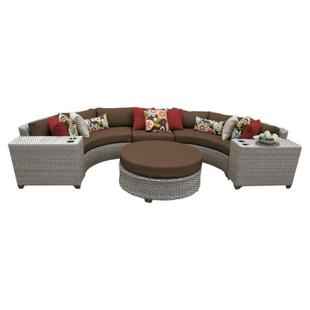 6 Seat Patio Set Black TK Classics Florence Wicker 6 Piece Patio Conversation Set with Round Coffee Table and 2 Sets of Cushion Covers ()