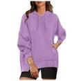 thumbnail image 2 of Women's Long Sleeve Oversized Pullover Sweatshirt Solid Color Hoodie with Pockets Fall Winter Clothes for Women (Purple M), 2 of 8