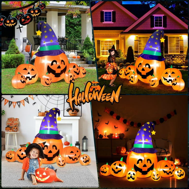 Kalolary 7.9FT Halloween Opblaasbare Pompoen, Blow Up Pompoen Inflatables met Ingebouwde LEDs voor Openluchttuin Decoratie