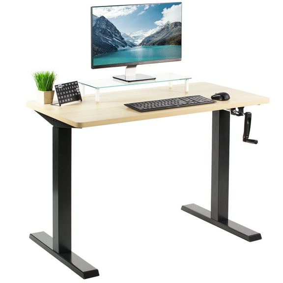 VIVO Manual 43” x 24” Stand Up Desk | Light Wood Table Top, Black Frame
