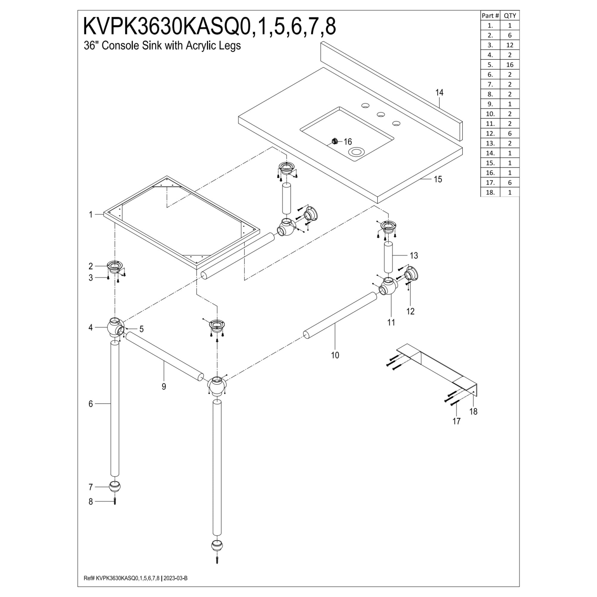 Kingston Brass KVPK3630KASQ0 Templeton 36" Black Granite Console Sink with Acrylic Legs (8-Inch, 3-Hole), Black Granite/Matte Black