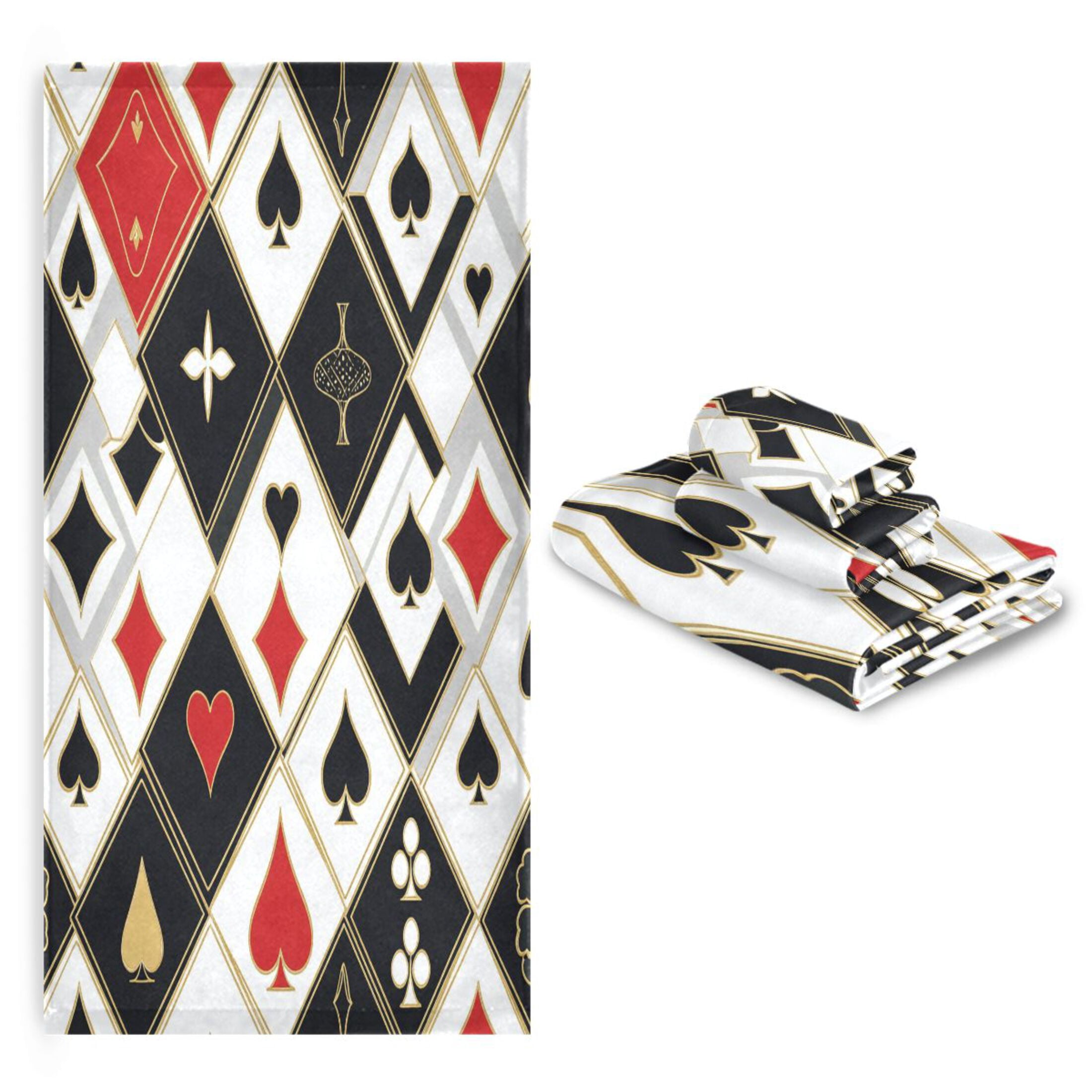 BZSMCE 3piece Bath Towel Sets Hand Bath Towels Fashion Cards Of Chance Printed Towel Sets