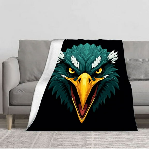 Cozy Soft Flannel Blanket - Durable Warm Throw for Sofa Travel & Bed - Stylish Teal & White Eagle Design on Black Background