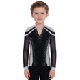 thumbnail image 1 of RUNQHUI Kids Boys Shiny Rhinestone Long Sleeve Figure Ice Skating Top Tees Performance Competition T-Shirts Silver 8, 1 of 5