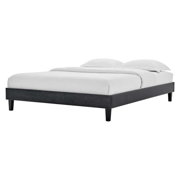 Platform Bed Frame, King Size, Velvet, Dark Grey Gray, Modern Contemporary Urban Design, Bedroom Master Guest Suite