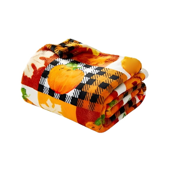 AUQ Bedding, Halloween Fleece Throw Blanket Pumpkin Leaves Fall Plaid Blanket Soft Fuzzy Plush for Couch Sofa Or Bed Flannel Blanket for Kids Adults Wife Travel Blanket Fall Plaid Throw Blanket