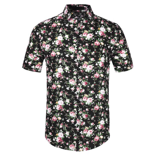 CamiHawaiaDe PlaEstampado Floral Con Botones ManCorCamiDe Verano PaHombres Negro 56