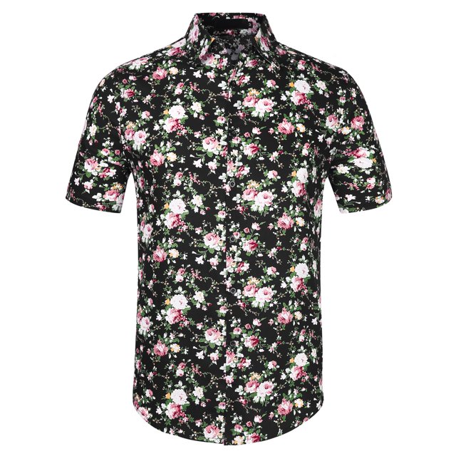 CamiHawaiaDe PlaEstampado Floral Con Botones ManCorCamiDe Verano PaHombres Negro 56