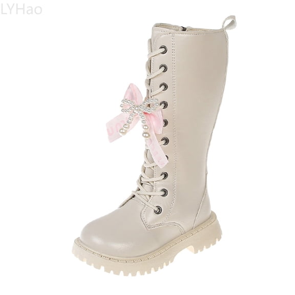 LYHao Fashion Autumn Children Girls Sports Shoes Flat Thick Bottom Non Slip Easy To Wear PU Upper Comfortable Boots ,Girls Boots Sizes 10.5 Beige(4-4.5 Years)