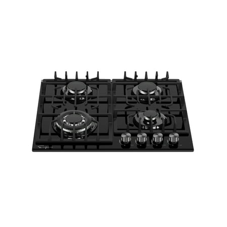 Empava 24 in. Gas Stove Cooktop 4 Italy Sabaf Sealed Burners NG/LPG Convertible Tempered Glass in Black EMPV-24GC28
