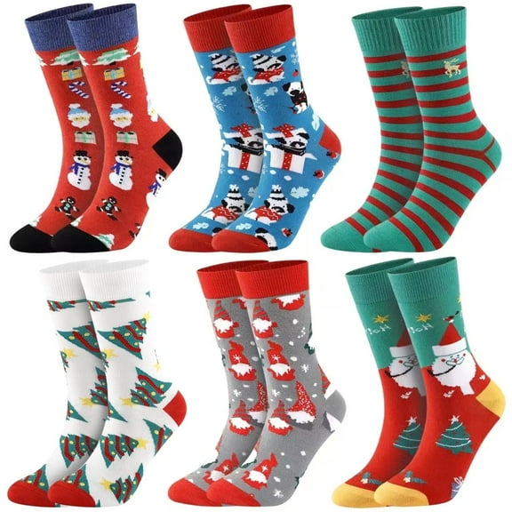LOOIKOOS Funny Christmas Socks for Men Women, Men's Women's Holiday Socks Stocking Stuffers, Xmas Socks Christmas Gifts for Men Women 6 Pairs
