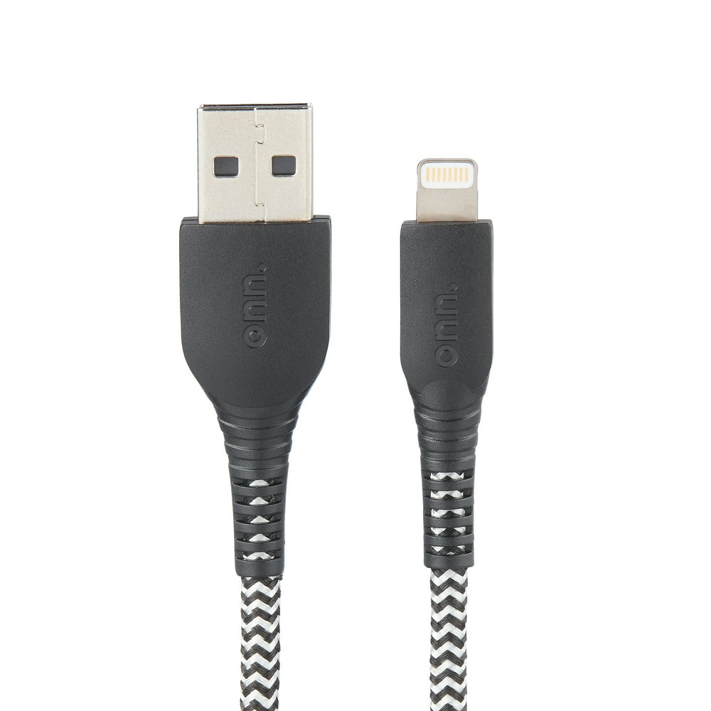 onn. 6' Braided Lightning to USB Cable, Black