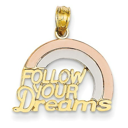 14k Three Tone Gold Follow Your Dreams Rainbow Pendant