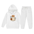 thumbnail image 3 of Bysome Girls Outfit Set Graphic Print Long Sleeve Hooded Shirt With Solid Color Pants Outfit Halloween Quick Dry Girls Set Size 6-7 Years White, 3 of 3