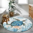 thumbnail image 4 of Teal Sea Round Living Room Rugs 3.3 ft, Turtle Coral Starfish Underwater Marine Life Coastal Washable Area Rug with Non-Slip Sturdy Edge Binding Round Front Door Mat Floor Carpet for Entryway, 4 of 9