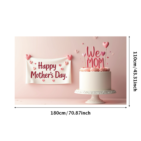 Pink Heart Themed Backdrop Banner for Mother Celebration Party Supplies Photography Props Decorations Mom Tribute Event Decor Background Party Decor Element Mom Day Party
