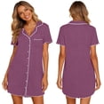 thumbnail image 4 of Avirosel Women's Button Down Sleepshirt Short Sleeve Nightgown V Neck Nightshirt Pajamas Soft Casual Nightdress for Loungewear, 4 of 7