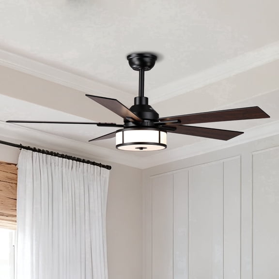 52" Modern Matte Black DC Motor Ceiling Fan with Dimmable LED Light and Remote
