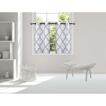 1 Set Small Window Curtain Printed Flowers Mosaic 2-Tone Panels Faux Silk Blackout Panels with Grommets 30 x 36 x 2 (Silver) 7LO