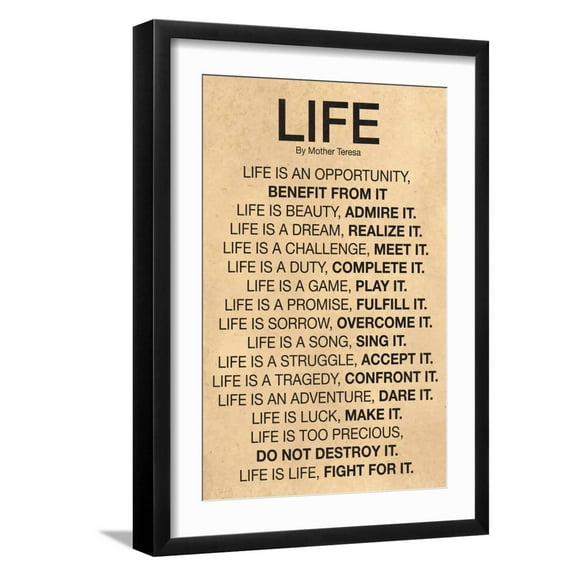 Art.com Mother Teresa Life Quote Poster Art Print, Black Frame Wall Art, 17" x 23"